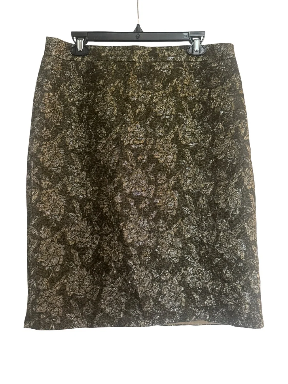 J Crew Silk Blend Metallic Brocade Pencil Skirt in Olive Sz 12